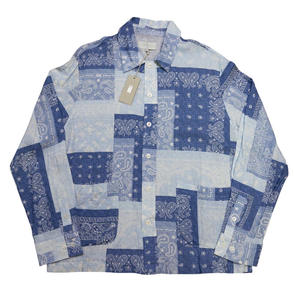 Kith Washed Paisley Long-Sleeve Boxy Collared Overshirt 'Light Indigo' Size M